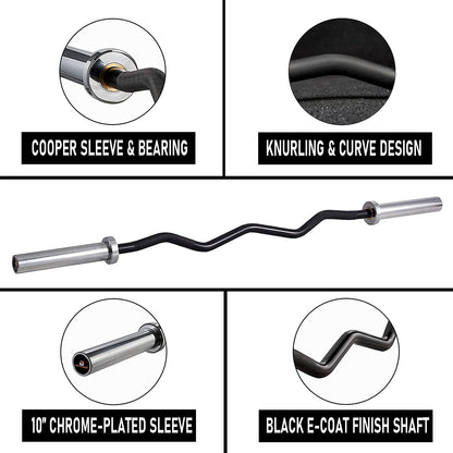 56'' Olympic Curl Bar, EZ Curl Barbell, 400 LB Weight Capacity Galvanized Lifting Bar for Strength Training, Biceps Curl and Triceps Extensions