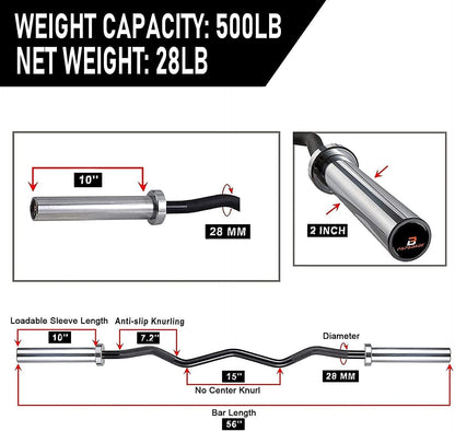56'' Olympic Curl Bar, EZ Curl Barbell, 400 LB Weight Capacity Galvanized Lifting Bar for Strength Training, Biceps Curl and Triceps Extensions